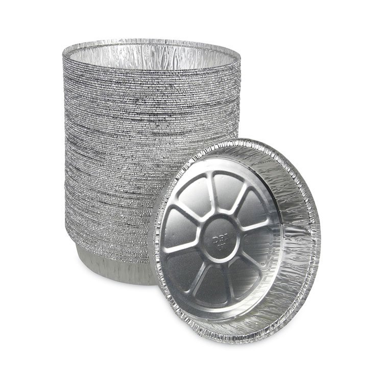 Boardwalk Round Aluminum To-Go Containers, 300 Gauge, 48 oz, 9" Diameter x 1.66" h, Silver, 500/Carton (BWKROUND9)