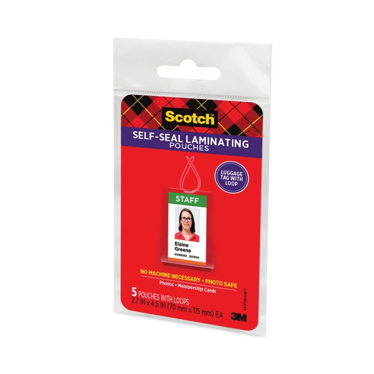 Scotch Self-Sealing Laminating Pouches, 12.5 mil, 2.81" x 4.5", Gloss Clear, 5/Pack (MMMLS8535G)