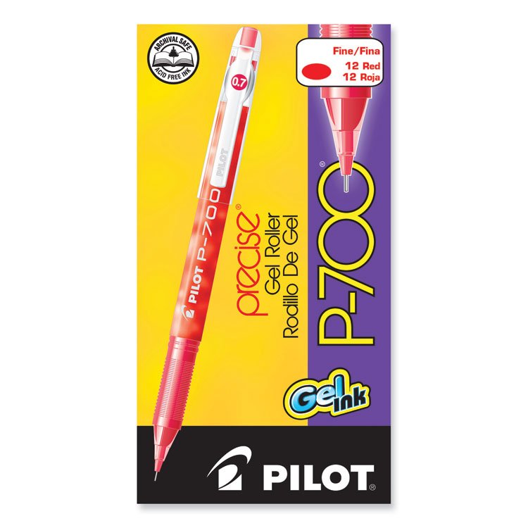 Pilot Precise P-700 Gel Pen, Stick, Fine 0.7 mm, Red Ink, Red Barrel, Dozen (PIL38612)