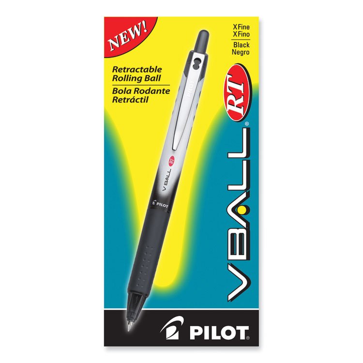 Pilot VBall RT Liquid Ink Rollerball Pen, Retractable, Extra-Fine 0.5 mm, Black Ink, Black/White Barrel (PIL26106)