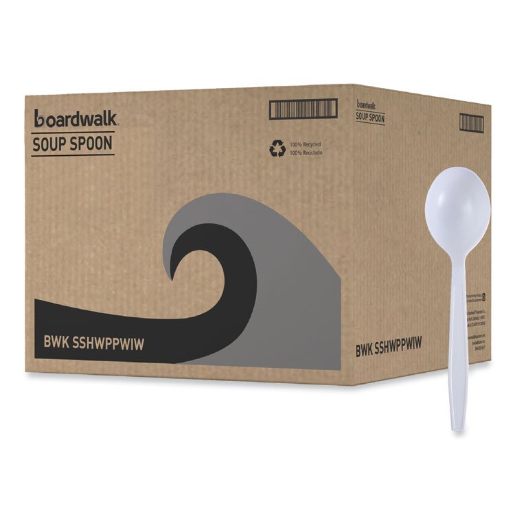 Boardwalk Heavyweight Wrapped Polypropylene Cutlery, Soup Spoon, Plastic, White, 1,000/Carton (BWKSSHWPPWIW)