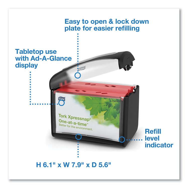 Tork Xpressnap Tabletop Napkin Dispenser, 7.9 x 5.6 x 7.9, Black (TRK6232100)