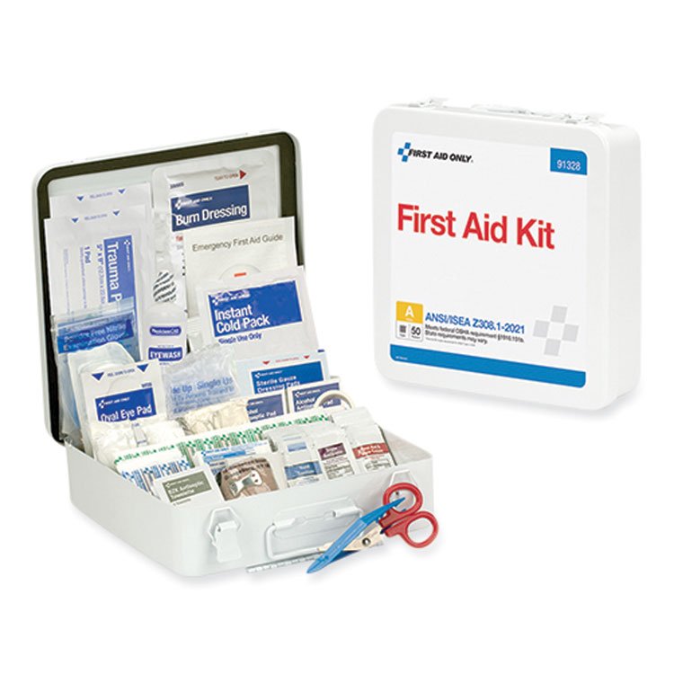 First Aid Only ANSI 2021 Type III First Aid Kit for 50 People, 184 Pieces, Metal Case (FAO91328)