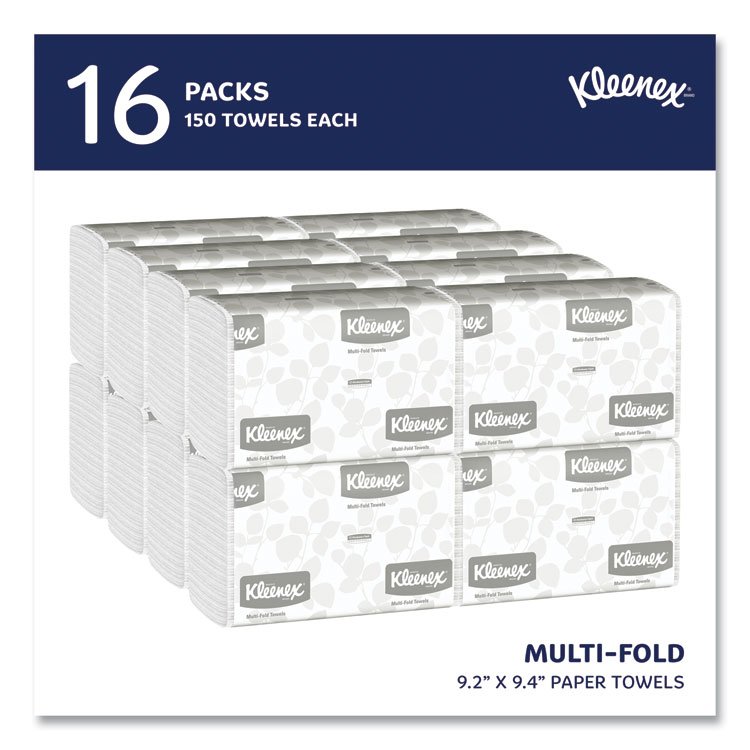 Kleenex Multi-Fold Paper Towels, 1-Ply, 9.2 x 9.4, White, 150/Pack, 16 Packs/Carton (KCC01890)