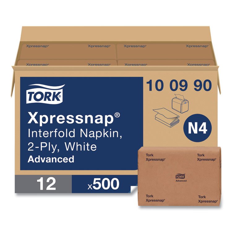 Tork Xpressnap Interfold Dispenser Napkins, 2-Ply, 6.5 x 8.5, White, 500/Pack, 12 Packs/Carton (TRK100990)