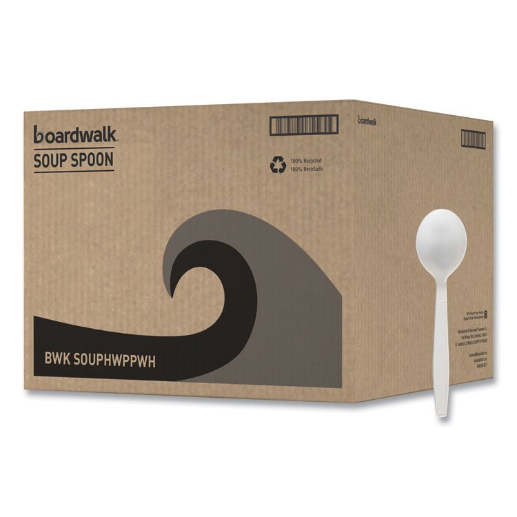 Boardwalk Heavyweight Polypropylene Cutlery, Soup Spoon, Plastic, White, 1,000/Carton (BWKSOUPHWPPWH)