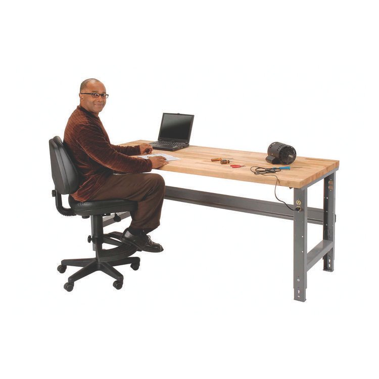 Global Industrial Standard Duty Butcher Block Top Adjustable Height Workbench, 2,000 lbs, 60 x 30 x 30.88 to 36.88, Birch/Gray (GBE318912GY)