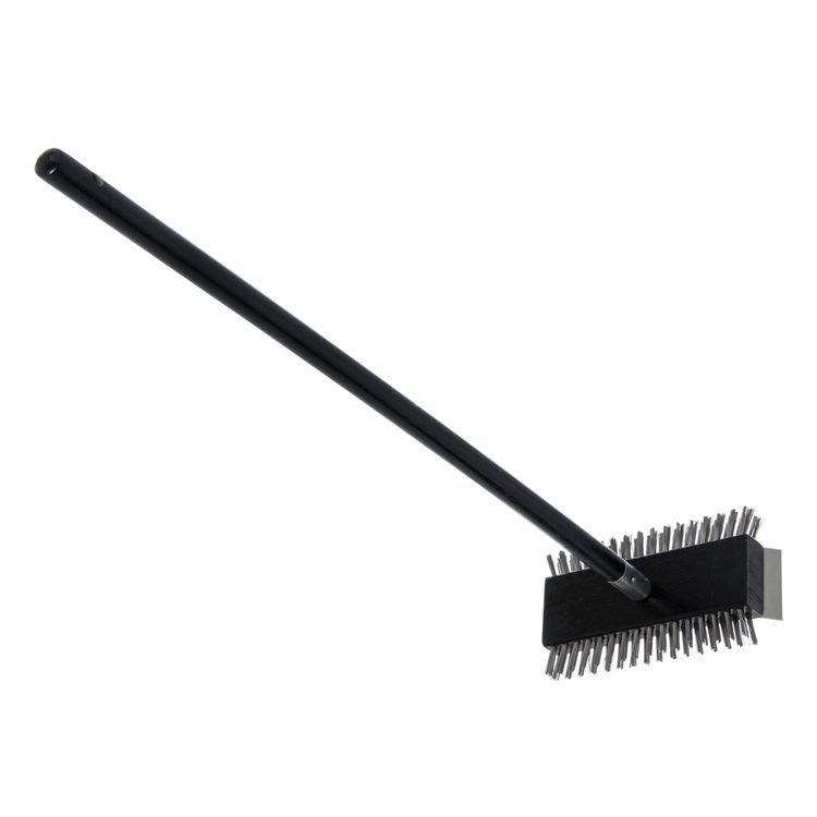 Carlisle Sparta Broiler Master Grill Brush and Scraper with Handle, Metal Bristles, 30.5" Black Wood Handle (CFS4029000)