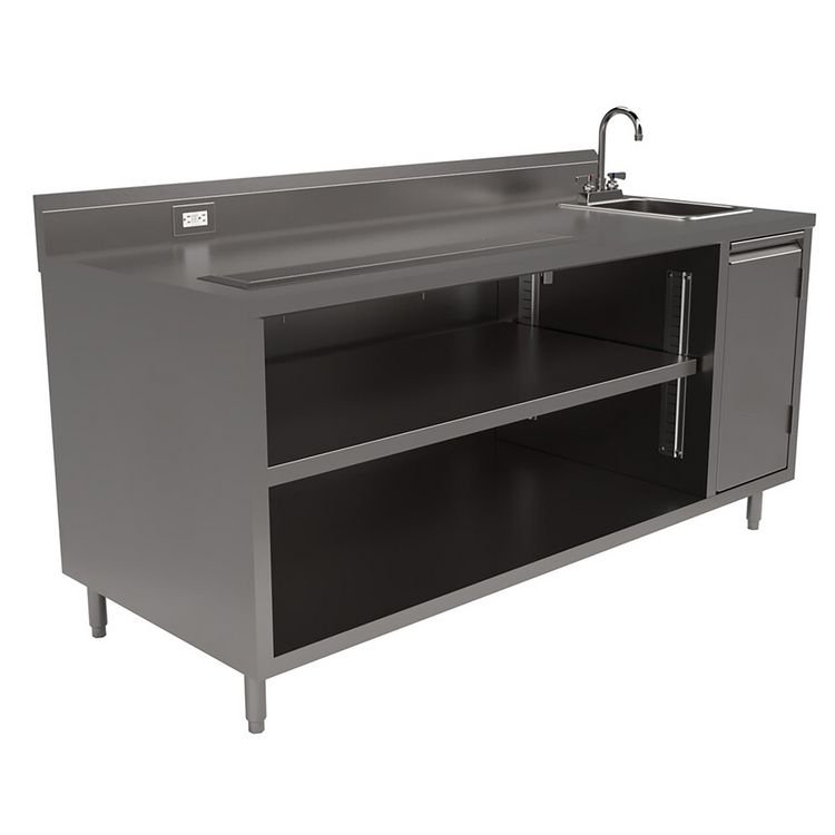 BK Resources Stainless Steel Beverage Table with Right Sink, Rectangular, 30" x 72" x 41.5", Silver Top, Silver Base/Legs (BKEBEVT3072R)