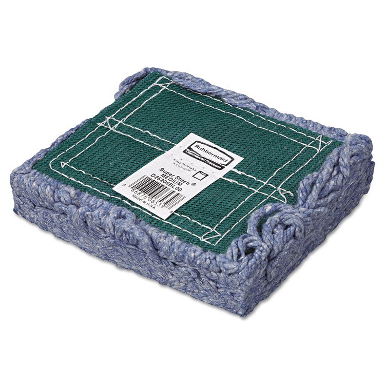 Rubbermaid Commercial Super Stitch Blend Mop Head, Medium, Cotton/Synthetic, Blue, 6/Carton (RCPD252BLU)