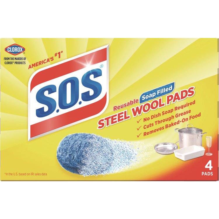 Steel Wool Soap Pad, Steel, 4/Box, 24 Boxes/Carton (CLO98041)