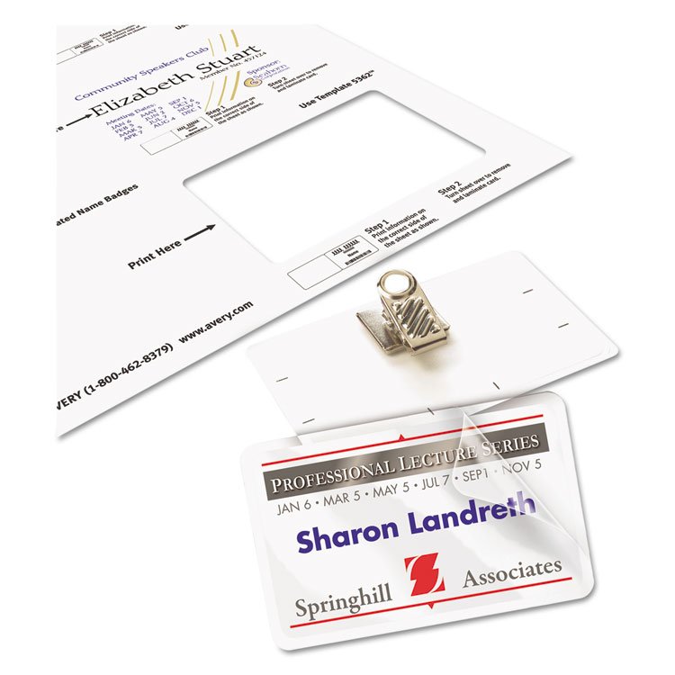 Avery Self-Laminating Laser/Inkjet Printer Badges, 2.25 x 3.5, White, 30/Box (AVE5362)