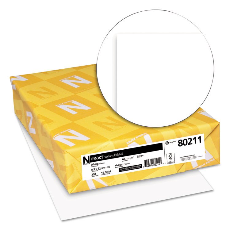 Neenah Paper Exact Vellum Bristol Cover Stock, 94 Bright, 67 lb Bristol Weight, 8.5 x 11, White, 250/Pack (WAU80211)