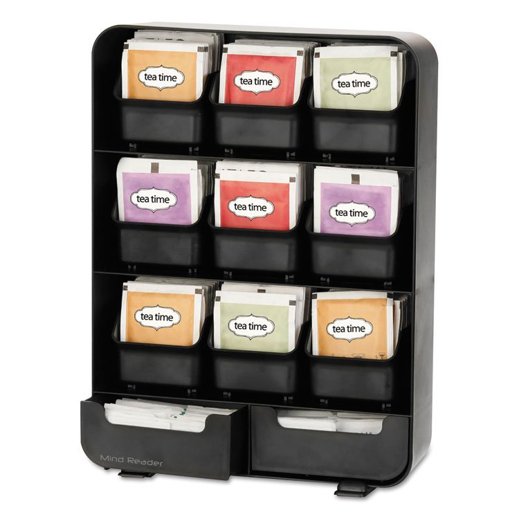 Mind Reader Baggy Nine-Drawer Tea Bag and Accessory Holder, 10.24 x 4.33 x 13.11, Black (EMSTBORGBLK)