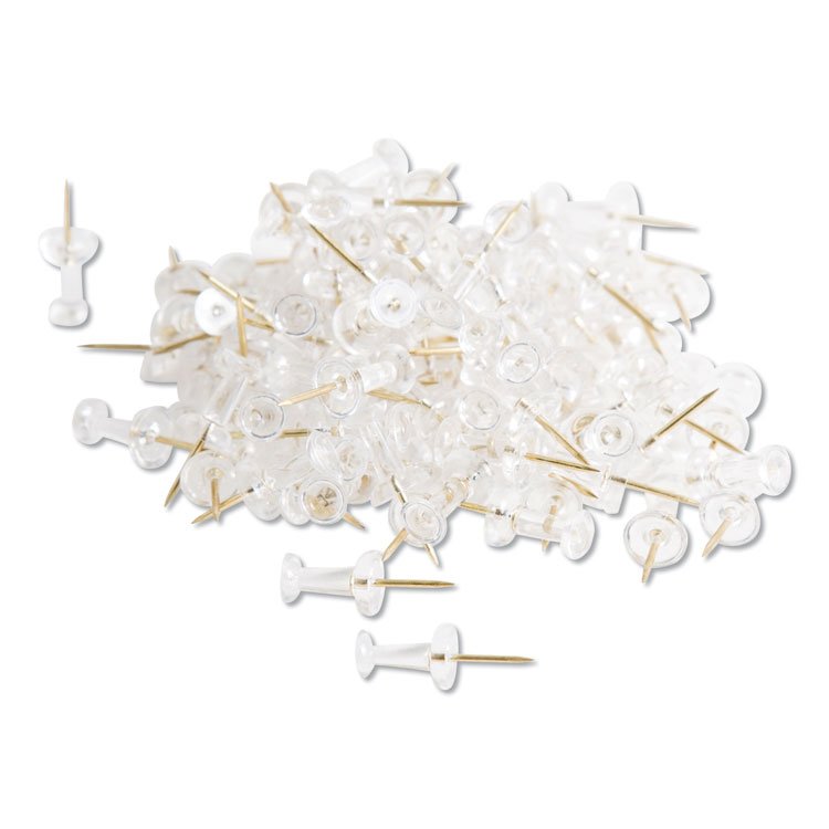 U Brands Standard Push Pins, Plastic, Clear, Clear Head/Gold Pin, 0.44", 100/Pack (UBR3087U0624)