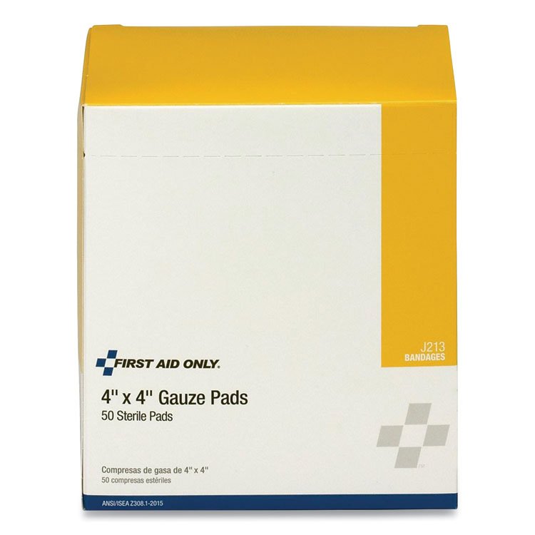 First Aid Only Sterile Gauze Pads, 4 x 4, 50/Box (FAOJ213)