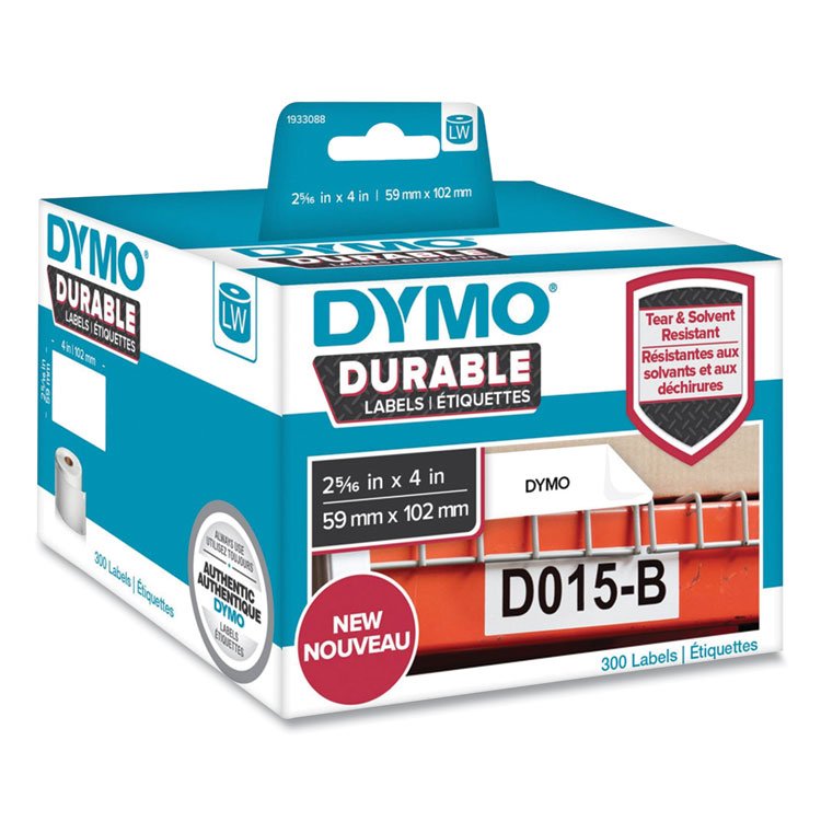 DYMO LW Durable Multi-Purpose Labels, 2.31" x 4", White, 300 Labels/Roll (DYM1933088EA)