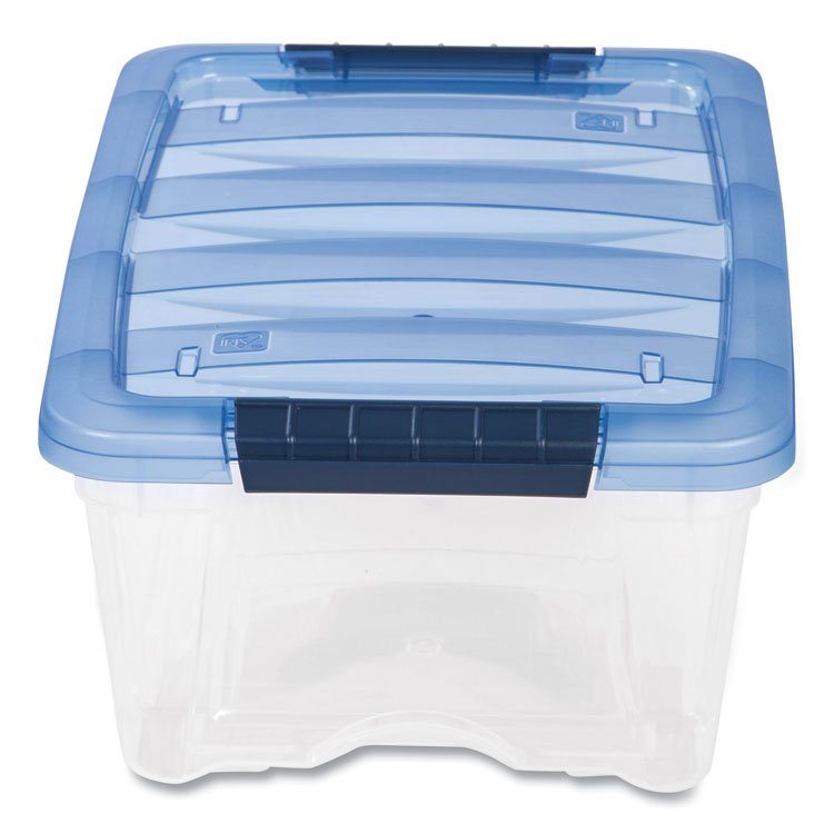 IRIS Stack and Pull Latching Flat Lid Storage Box, 3.23 gal, 10.9" x 16.5" x 6.5", Clear/Translucent Blue (IRS100306)