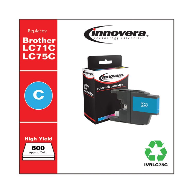 Innovera Remanufactured Cyan High-Yield Ink, Replacement for LC75C, 600 Page-Yield (IVRLC75C)