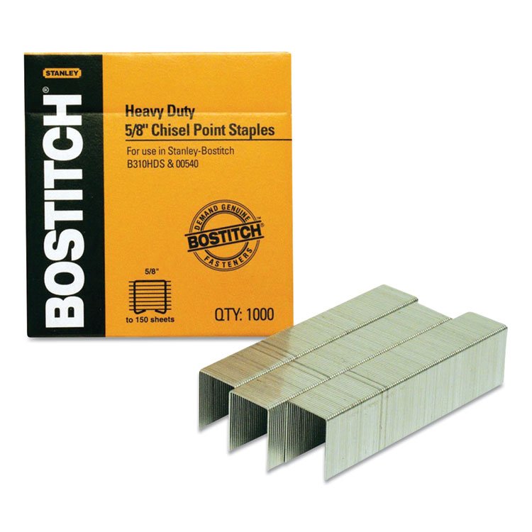 Bostitch Heavy-Duty Premium Staples, 0.63" Leg, 0.5" Crown, Carbon Steel, 1,000/Box (BOSSB35581M)