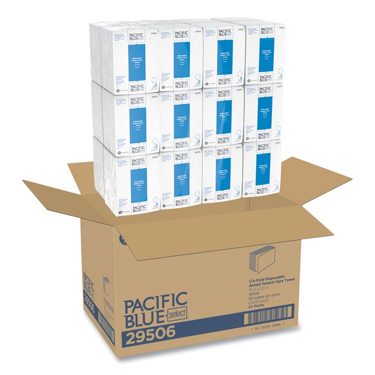 Georgia Pacific Professional Pacific Blue Select Disposable Patient Care Washcloths, 1-Ply, 10 x 13, Unscented, White, 55/Pack, 24 Packs/Carton (GPC29506)