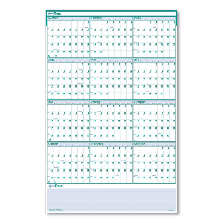 House of Doolittle Express Track Recycled Reversible/Erasable Yearly Wall Calendar, 24 x 37, White/Teal Sheets, 12-Month (Jan to Dec): 2025 (HOD392)