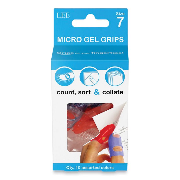 LEE Tippi Micro-Gel Fingertip Grips, Size 7, Medium, Assorted, 10/Pack (LEE61070)