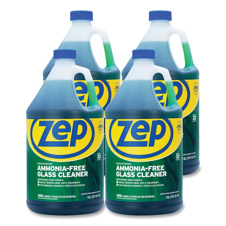 Zep Commercial Ammonia-Free Glass Cleaner, Pleasant Scent, 1 gal Bottle, 4/Carton (ZPEZU1052128CT)