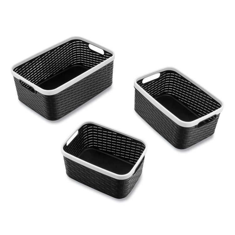 Advantus Open Lid Storage Bin, Assorted Sizes, Black/White, 3/Pack (AVT39220)