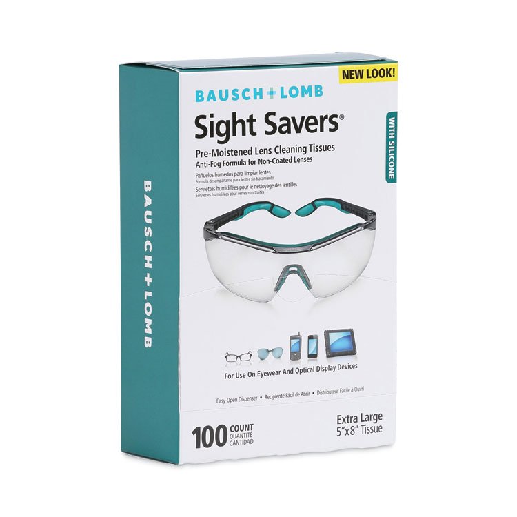 Bausch & Lomb Sight Savers Pre-Moistened Anti-Fog Tissues with Silicone, 8 x 5, 100/Box (BAL8576)