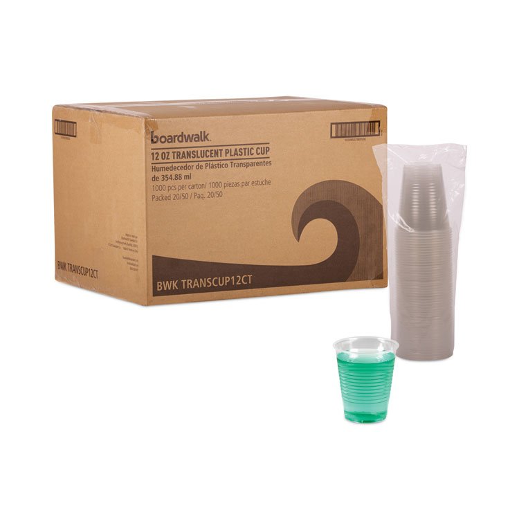 Boardwalk Translucent Plastic Cold Cups, 12 oz, 50/Sleeve, 20 Sleeves/Carton (BWKTRANSCUP12CT)