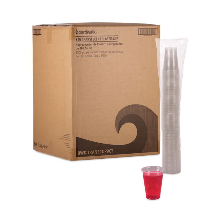 Boardwalk Translucent Plastic Cold Cups, 9 oz, 100/Sleeve, 25 Sleeves/Carton (BWKTRANSCUP9CT)