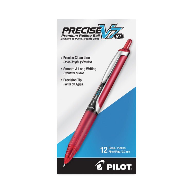 Pilot Precise V7RT Roller Ball Pen, Retractable, Fine 0.7 mm, Red Ink, Red Barrel (PIL26069)