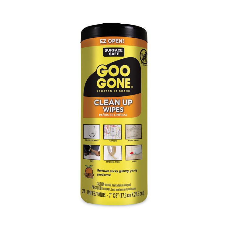 Goo Gone Clean Up Wipes, 1-Ply, 8 x 7, Citrus Scent, White, 24/Canister, 4 Canisters/Carton (WMN2000)
