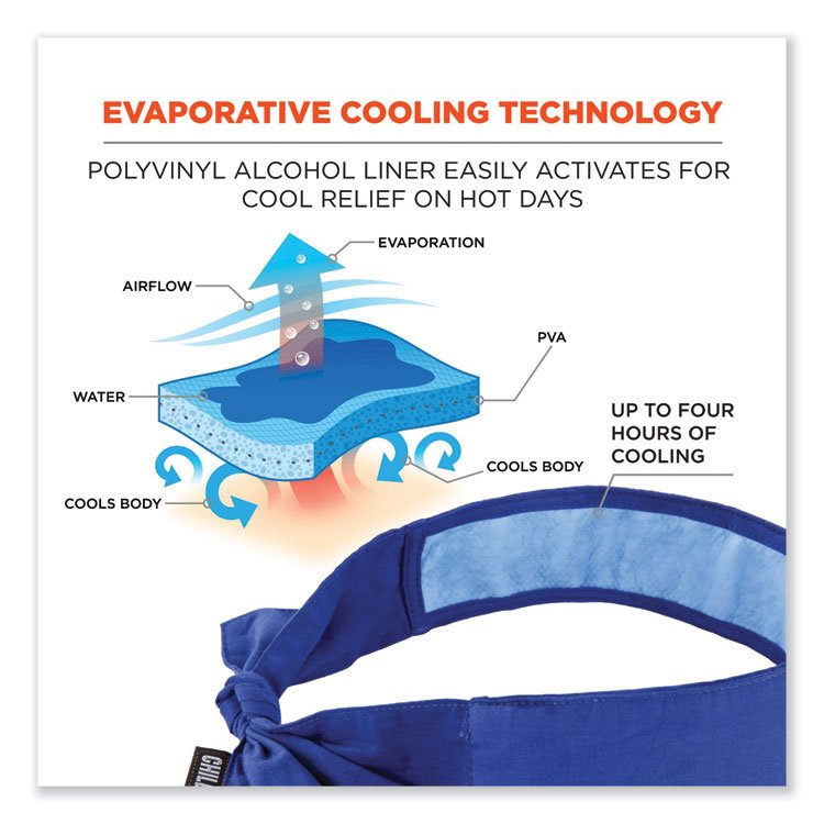 ergodyne Chill-Its 6700CT Cooling Bandana PVA Tie Headband, One Size Fits Most, Solid Blue (EGO12567)
