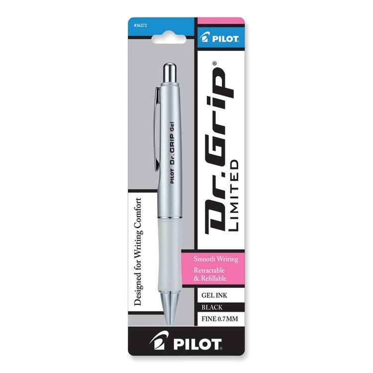 Pilot Dr. Grip Limited Gel Pen, Retractable, Fine 0.7 mm, Black Ink, Platinum Barrel (PIL36272)