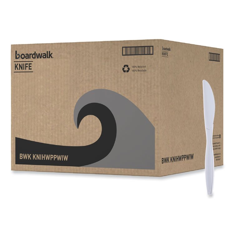 Boardwalk Heavyweight Wrapped Polypropylene Cutlery, Knife, Plastic, White, 1,000/Carton (BWKKNIHWPPWIW)