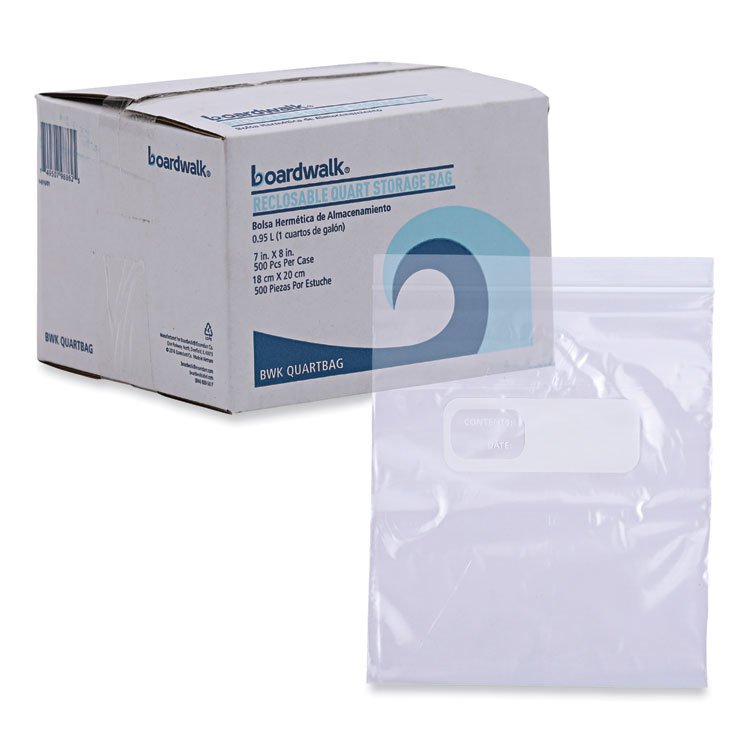 Boardwalk Reclosable Food Storage Bags, Quart, 7" x 8", Clear, 500/Box (BWKQUARTBAG)