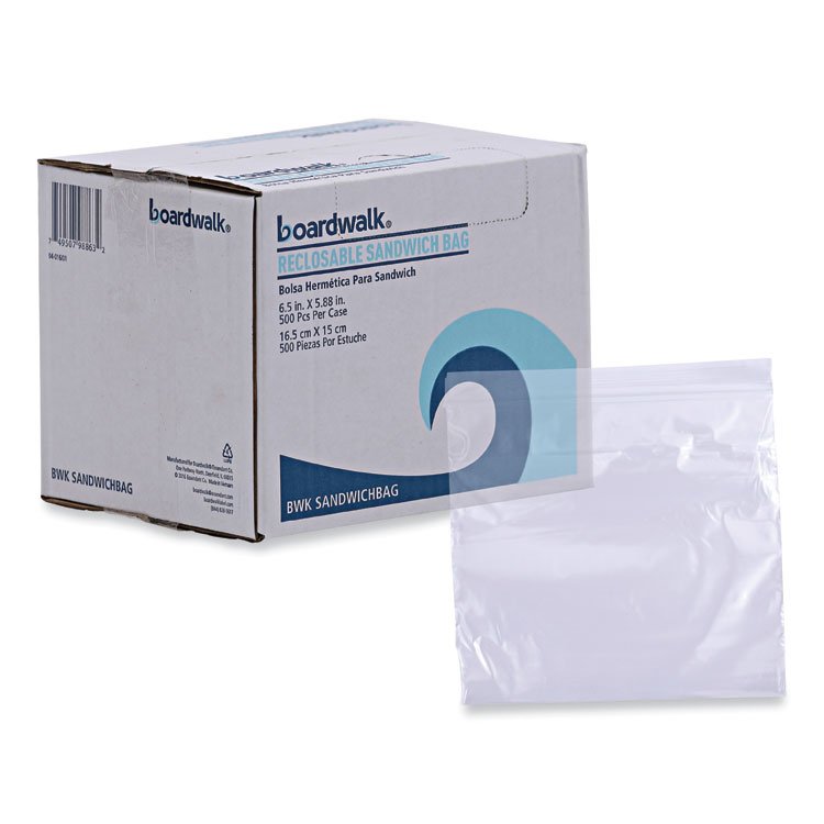 Boardwalk Reclosable Food Storage Bags, Sandwich, 6.5" x 5.89", Clear, 500/Box (BWKSANDWICHBAG)