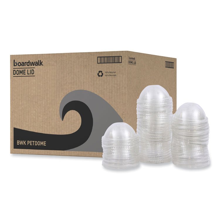 Boardwalk PET Cold Cup Dome Lids, Fits 14 oz to 24 oz Cold Cups, Plastic, Clear, 100/Sleeve, 10 Sleeves/Carton (BWKPETDOME)