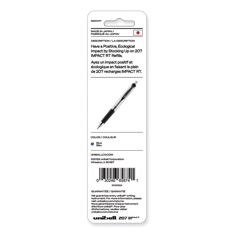 uniball 207 Impact RT Gel Retractable Pen Refills, Bold 1 mm Conical Tip, Blue Ink, 2/Pack (UBC65874PP)
