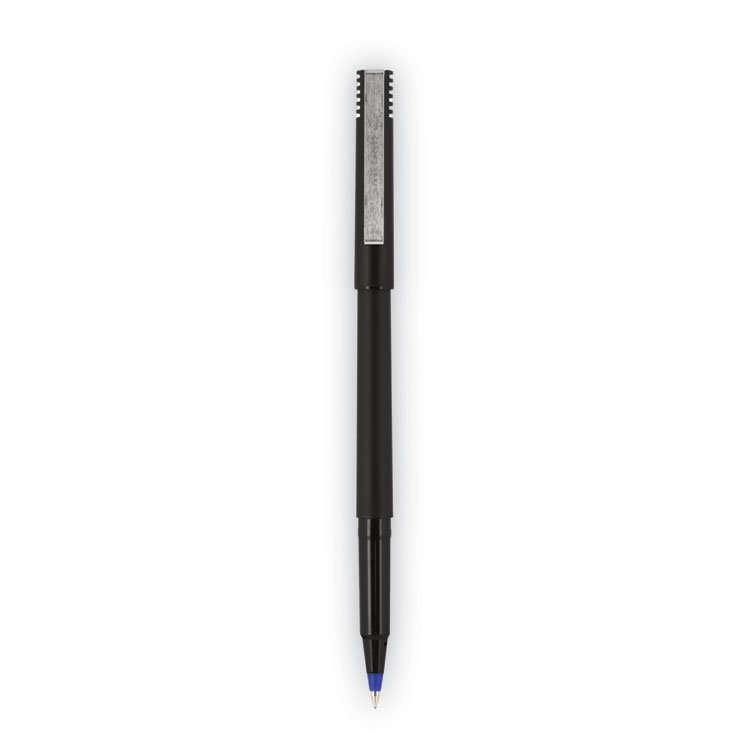 uniball Rollerball Pen, Stick, Extra-Fine 0.5 mm, Blue Ink, Black/Blue Barrel, 72/Pack (UBC2013566)
