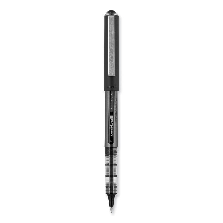 uniball VISION Roller Ball Pen, Stick, Bold 1 mm, Black Ink, Gray/Black/Clear Barrel, Dozen (UBC70128)