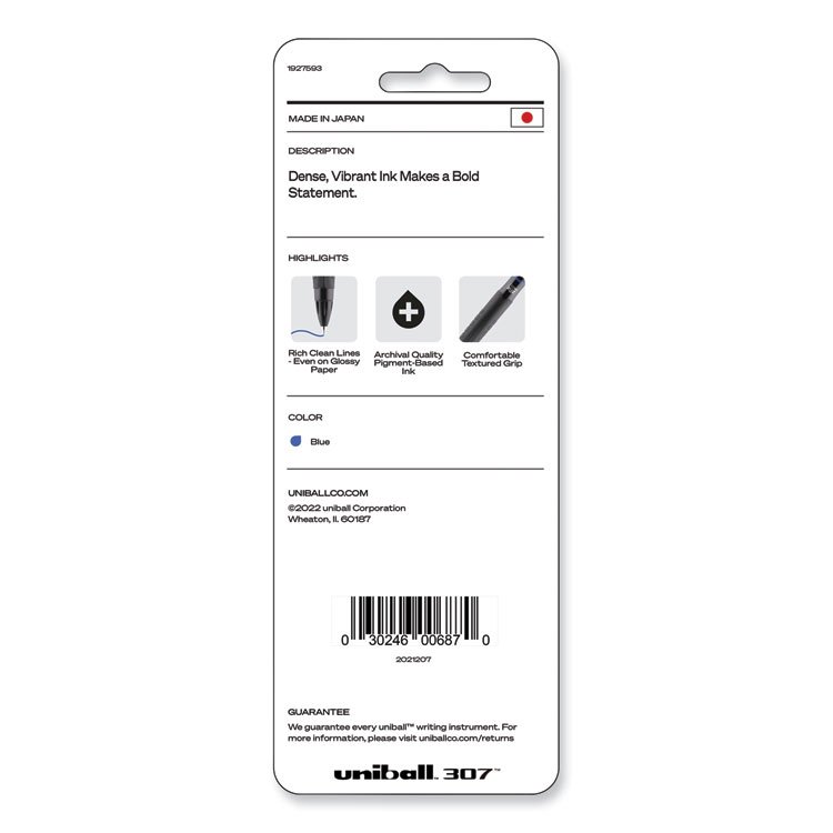 uniball 307 Gel Pen, Retractable, Medium 0.7 mm, Blue Ink, Blue Barrel, 3/Pack (UBC1927593)