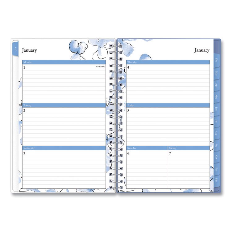 Blue Sky Lindley Weekly/Monthly Planner, Lindley Floral Artwork, 8 x 5, White/Blue/Green Cover, 12-Month (Jan to Dec): 2024 (BLS101579)