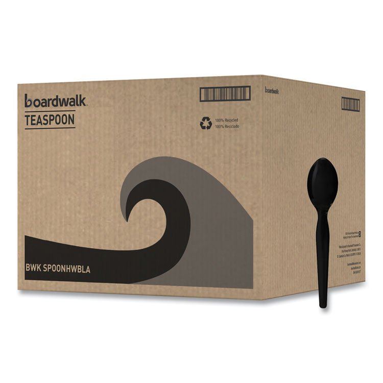 Boardwalk Heavyweight Polystyrene Cutlery, Spoon, Plastic, Black, 1,000/Carton (BWKSPOONHWBLA)
