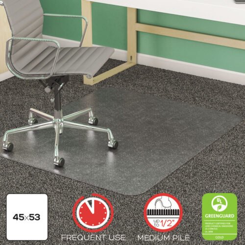 deflecto SuperMat Frequent Use Chair Mat, Med Pile Carpet, 45 x 53, Beveled Rectangle, Clear (DEFCM14243)