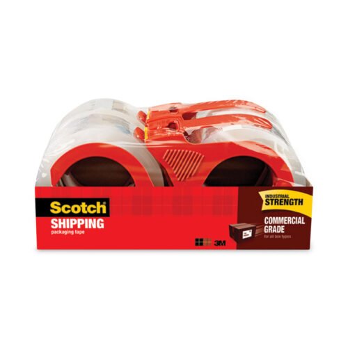 Scotch 3750 Commercial Grade Packaging Tape with Dispenser, 3" Core, 1.88" x 54.6 yds, Clear, 4/Pack (MMM37504RD)