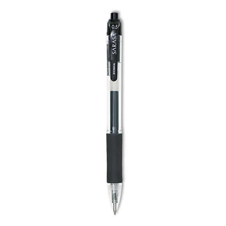 Zebra Sarasa Dry Gel X20 Gel Pen, Retractable, Fine 0.5 mm, Black Ink, Clear/Black Barrel, 12/Pack (ZEB46710)