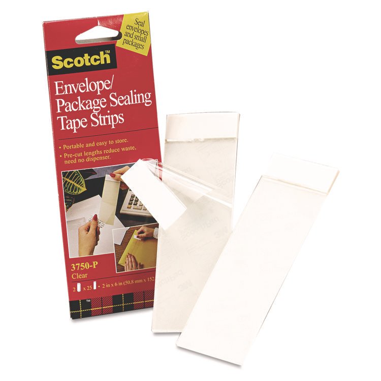 Scotch Envelope/Package Sealing Tape Strips, 2" x 6", Clear, 50/Pack (MMM3750P2CR)